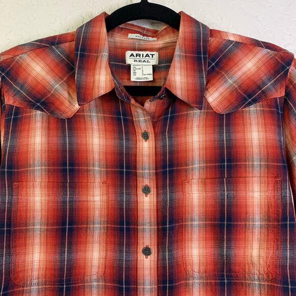 ARIAT Shirt Large Real Billie Rae Plaid Relaxed Fit Button Closure Chest Pockets - Picture 4 of 13